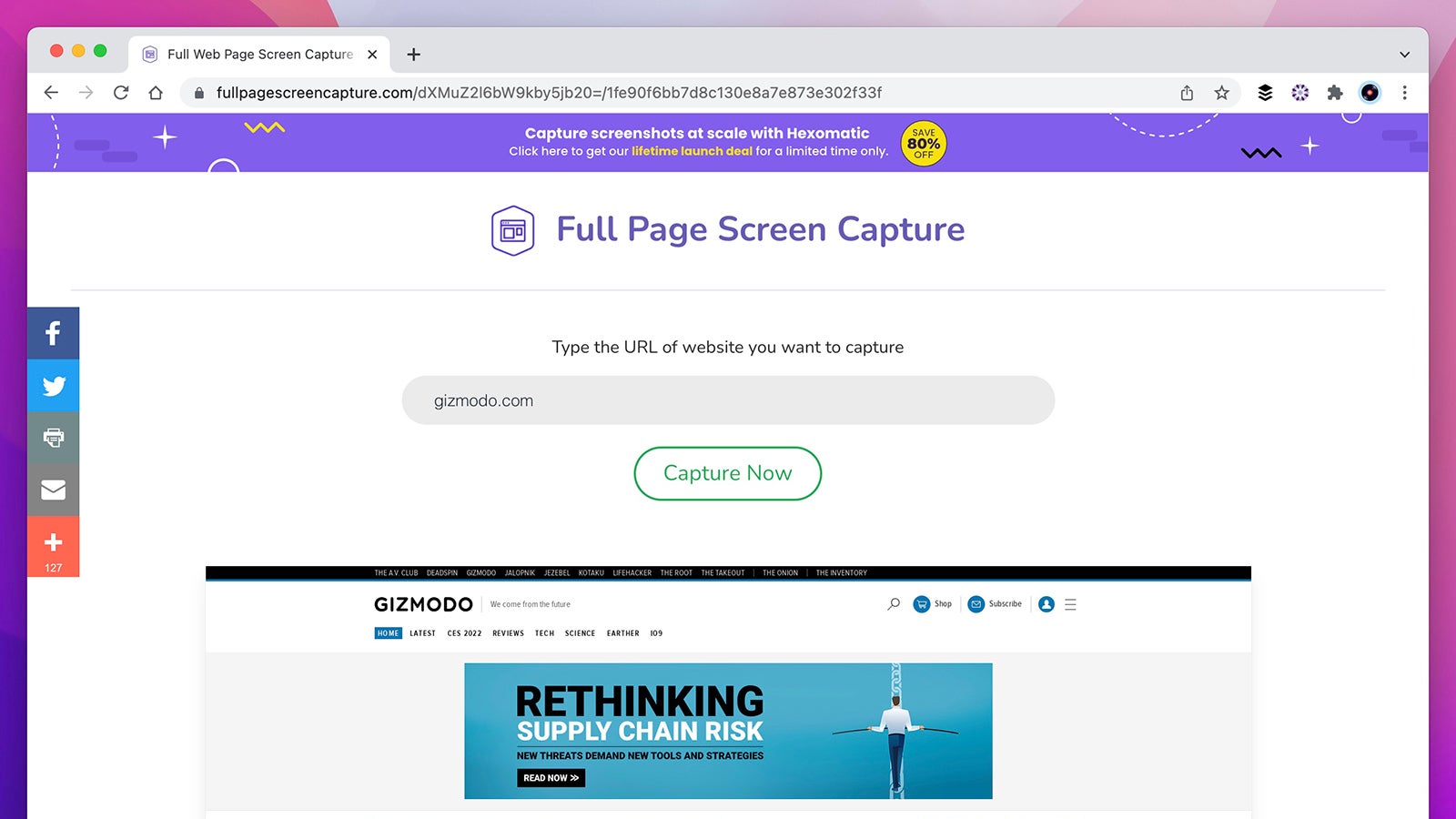 La capture d’écran pleine page fonctionne dans n’importe quel navigateur.
