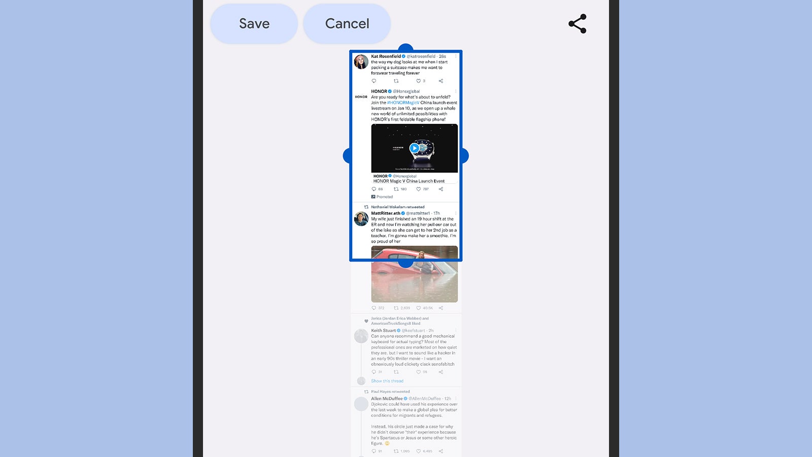L’outil de capture d’écran avec défilement intégré à Android 12.