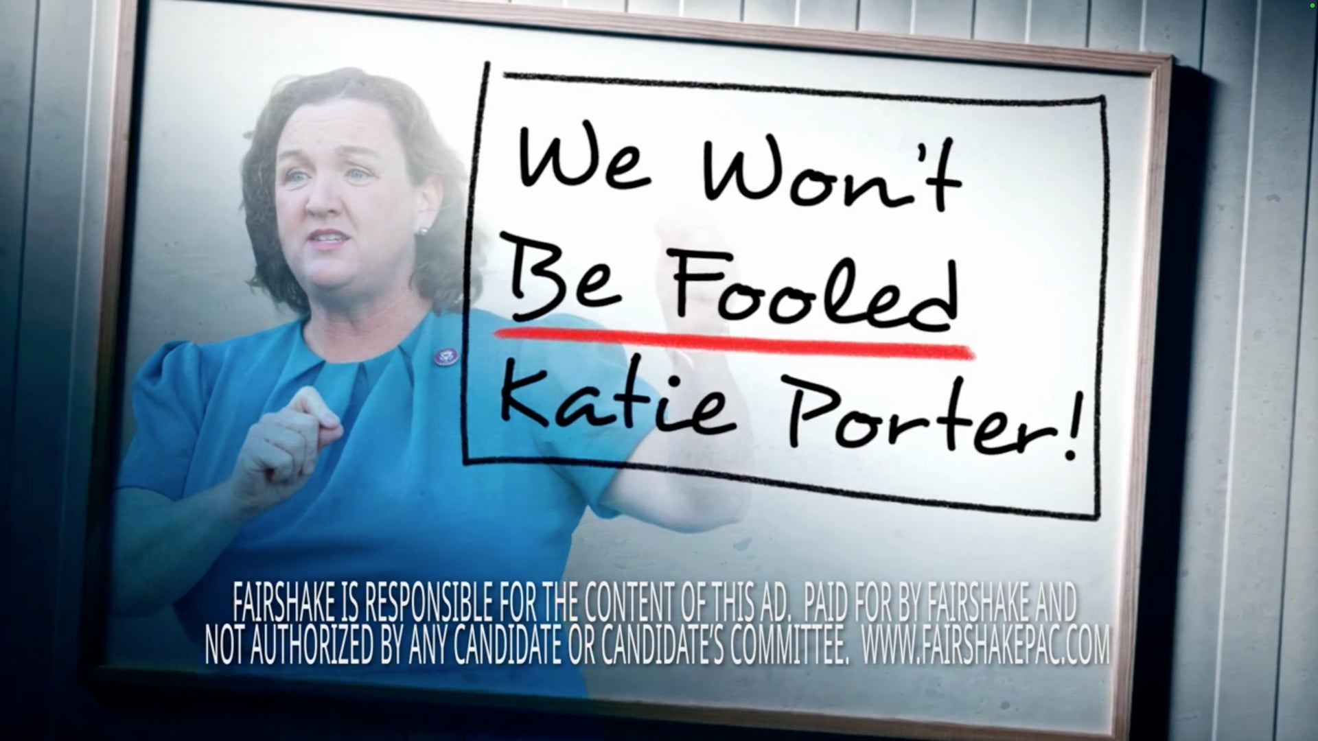 Capture d’écran d’une publicité télévisée/YouTube du groupe de lobbying crypto Fairshake contre Katie Porter, qui se présente pour devenir candidate au Sénat américain en Californie