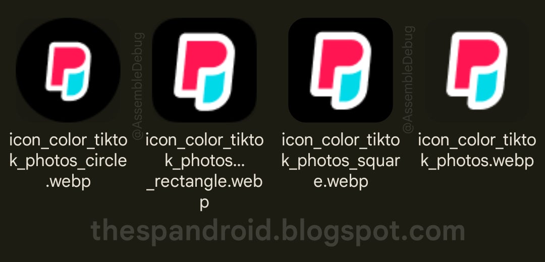 Les icônes de l’application TikTok Photos trouvées par AssembleDebug.