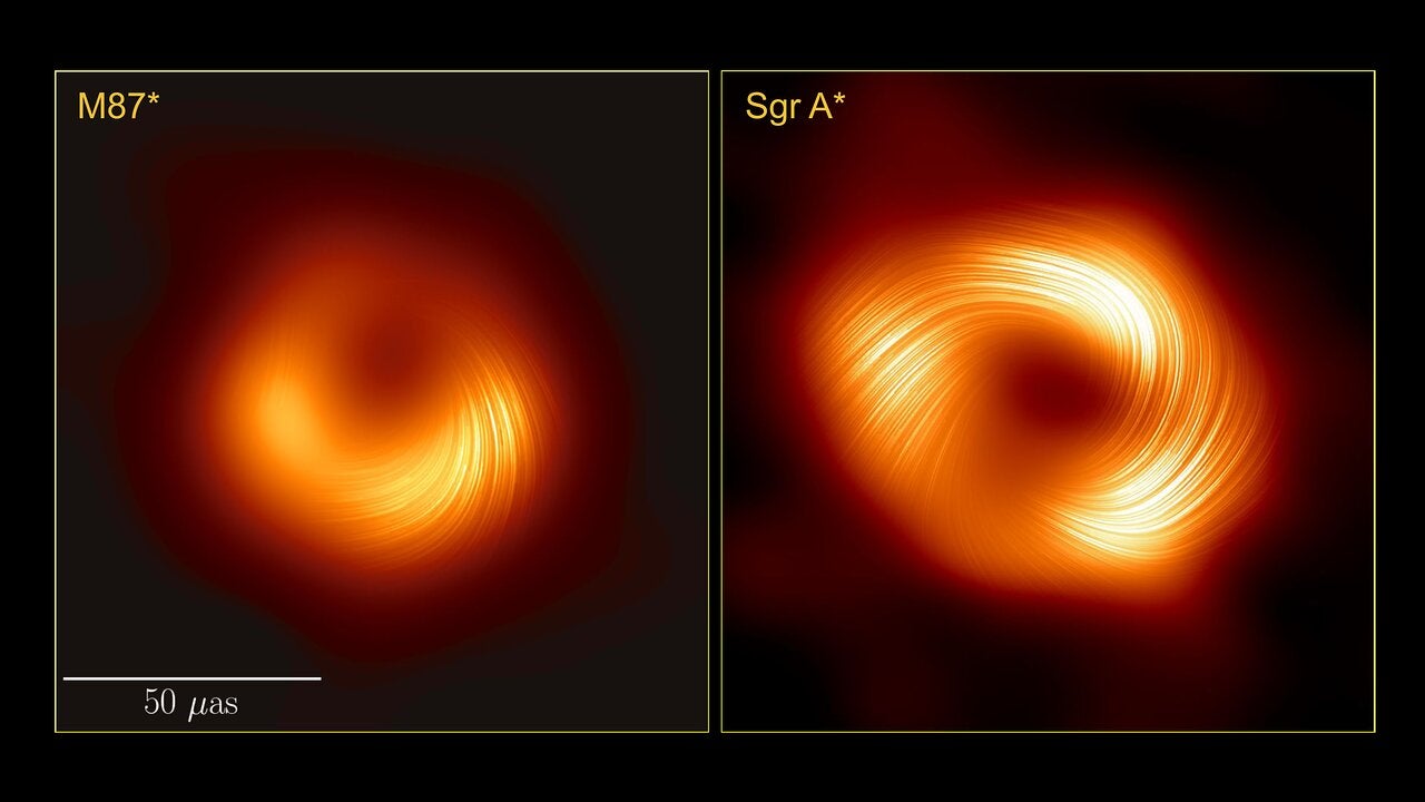Images polarisées de M87 (à gauche) et Sgr A* (à droite).