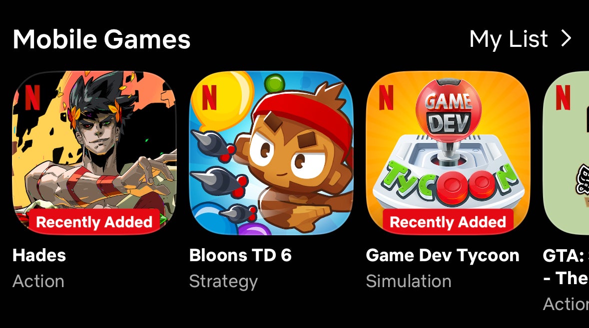 Vous pouvez lancer vos jeux depuis l’application Netflix ou de leurs icônes d’application habituelles.