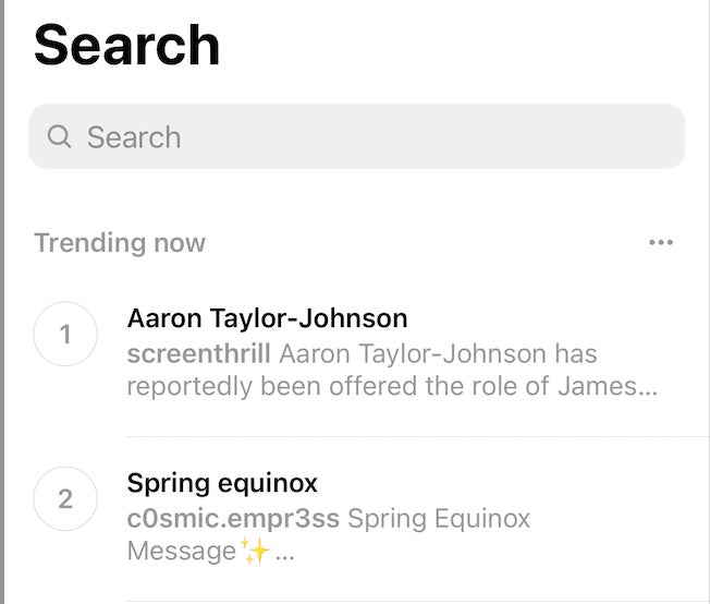 Nouvelle page «&nbsp;Tendances actuelles&nbsp;» de Threads
