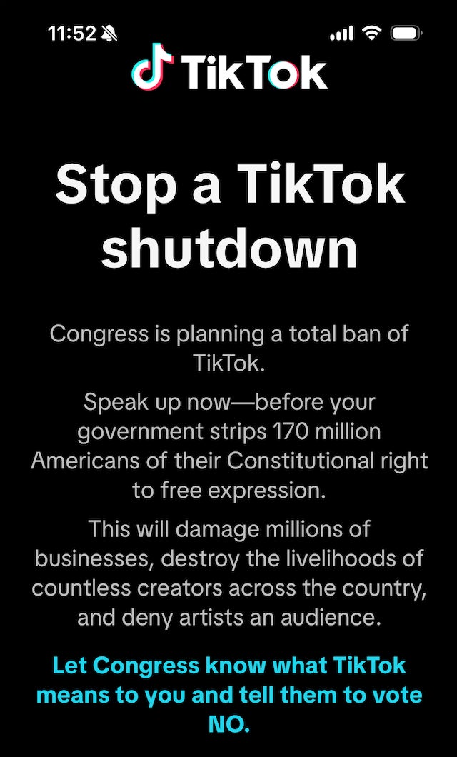 Capture d’écran de la notification push de TikTok jeudi.