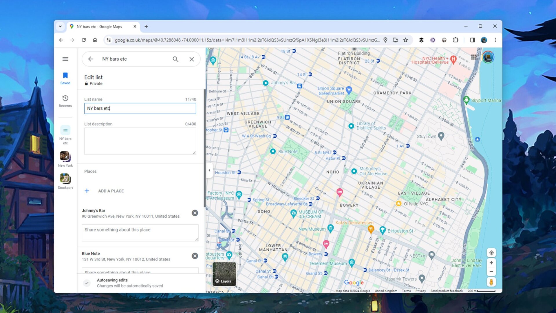 Les entrées de la liste sont marquées sur la carte.
