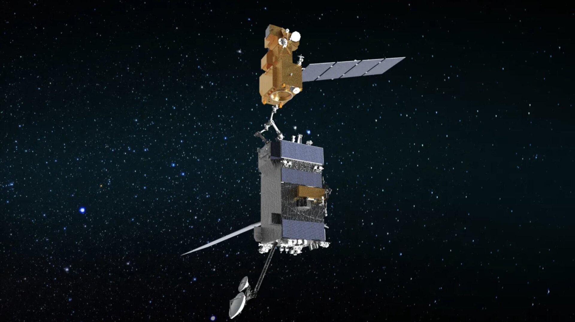 Représentation artistique d’OSAM-1 amarré à un satellite.