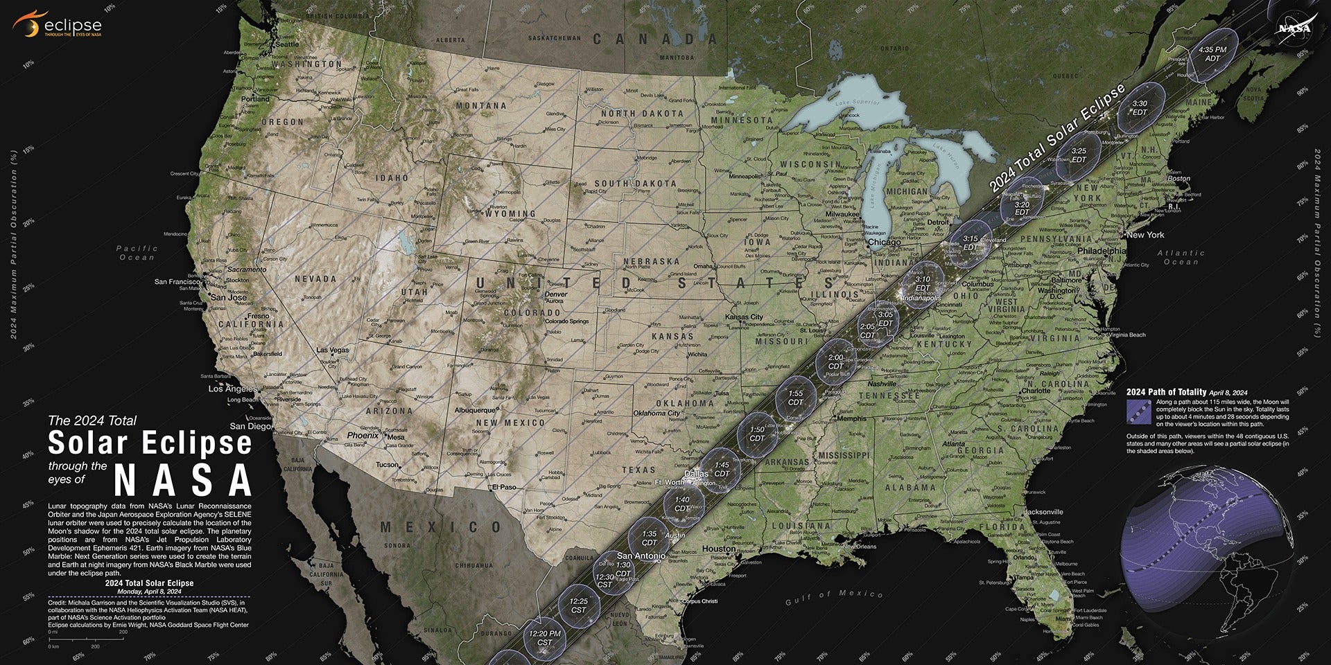 Le chemin de la totalité s’étendra du Texas jusqu’au Maine. 