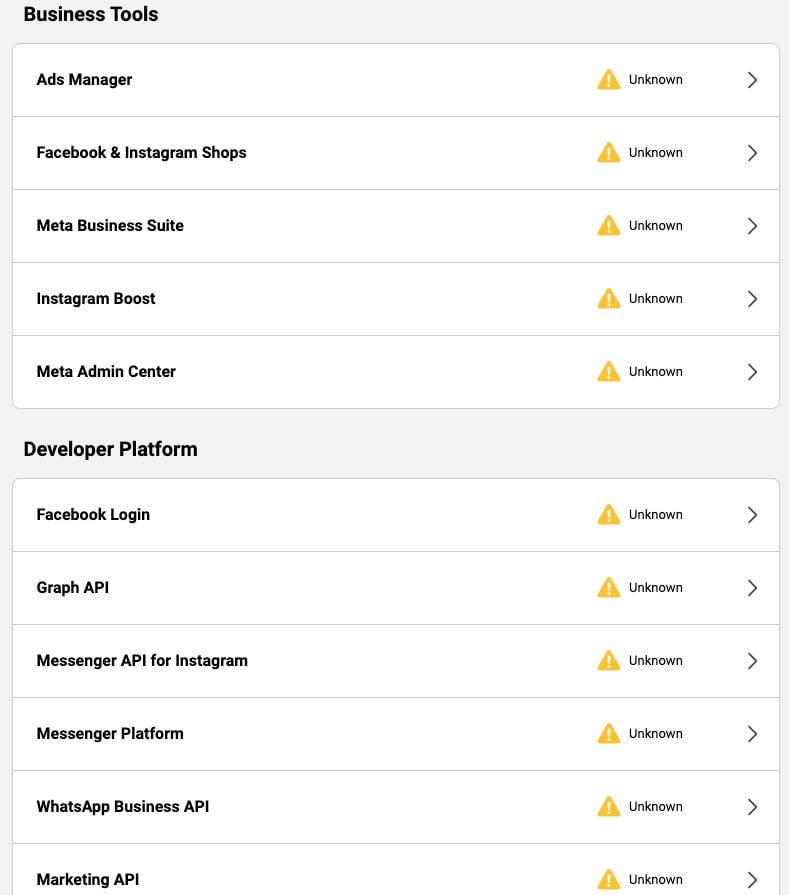 Page de statut de Meta mardi matin