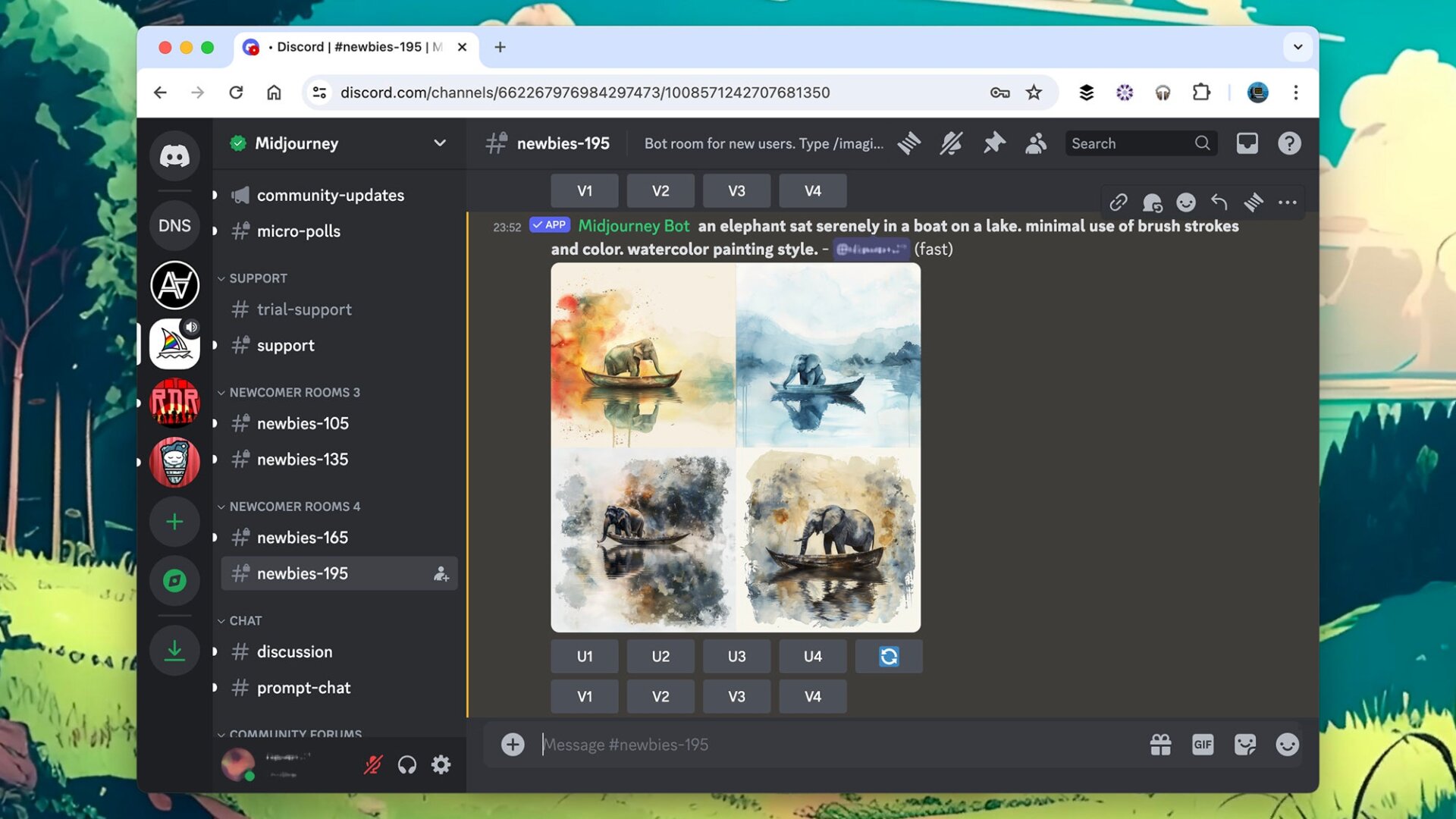 Tapez vos invites dans l’un des canaux pour débutants.
