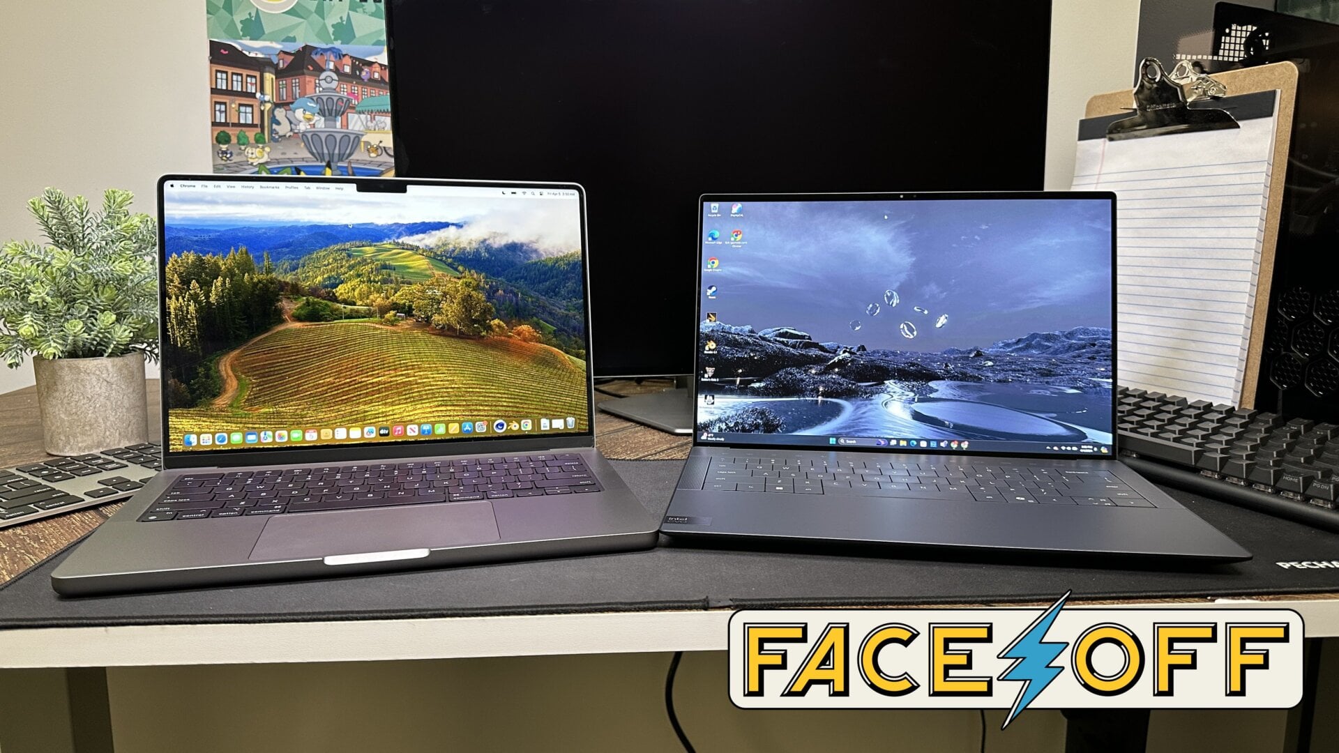 Le M3 MacBook Pro 14, à gauche, ressemble à un ordinateur portable beau plus traditionnel que le nouveau XPS 14, à droite.