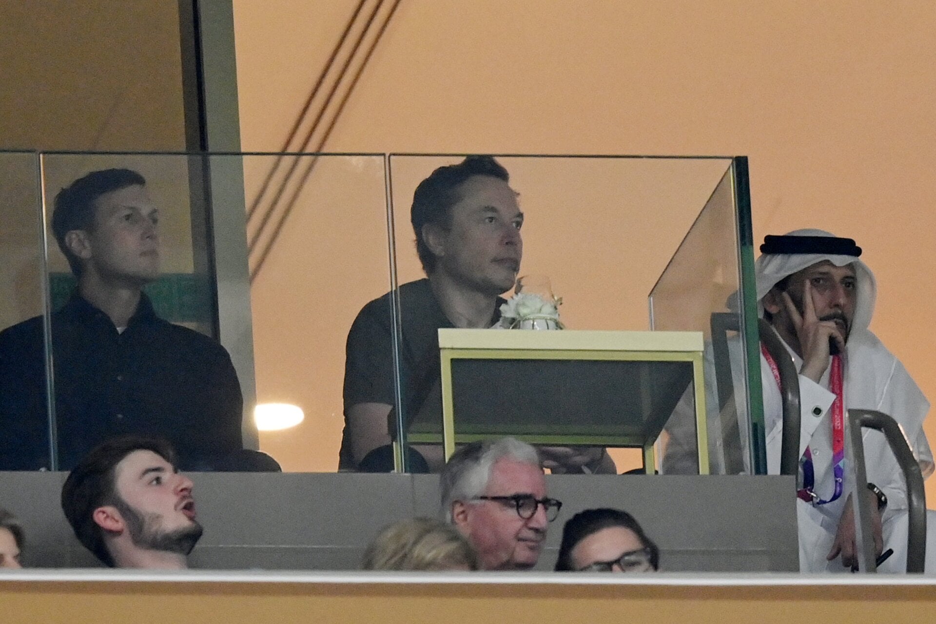  Jared Kushner et Elon Musk regardent pendant le match final de la Coupe du Monde de laFIFA Qatar 2022 entre l’Argentine et la France au stade Lusail sur 18 décembre 2022, à Lusail City, Qatar. 