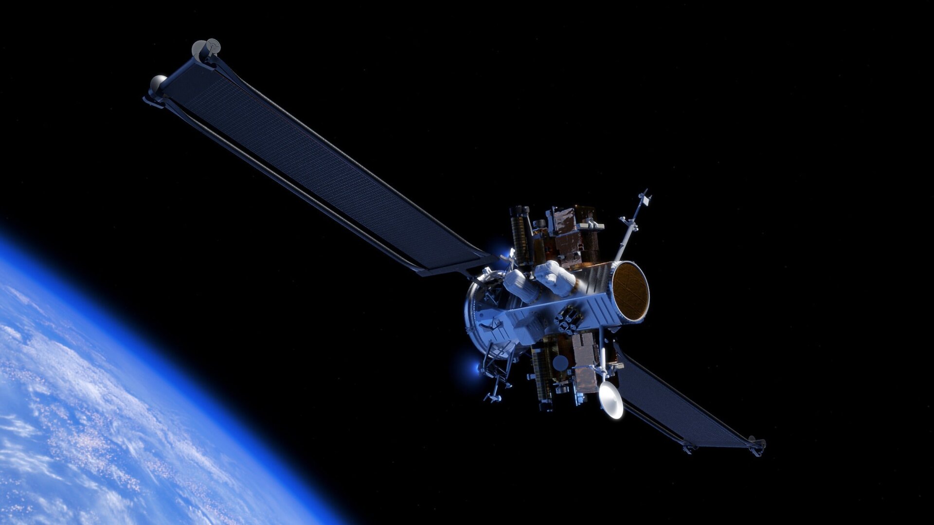 Conception d’artiste du prochain véhicule de transfert orbital Blue Ring de Blue Origin. 