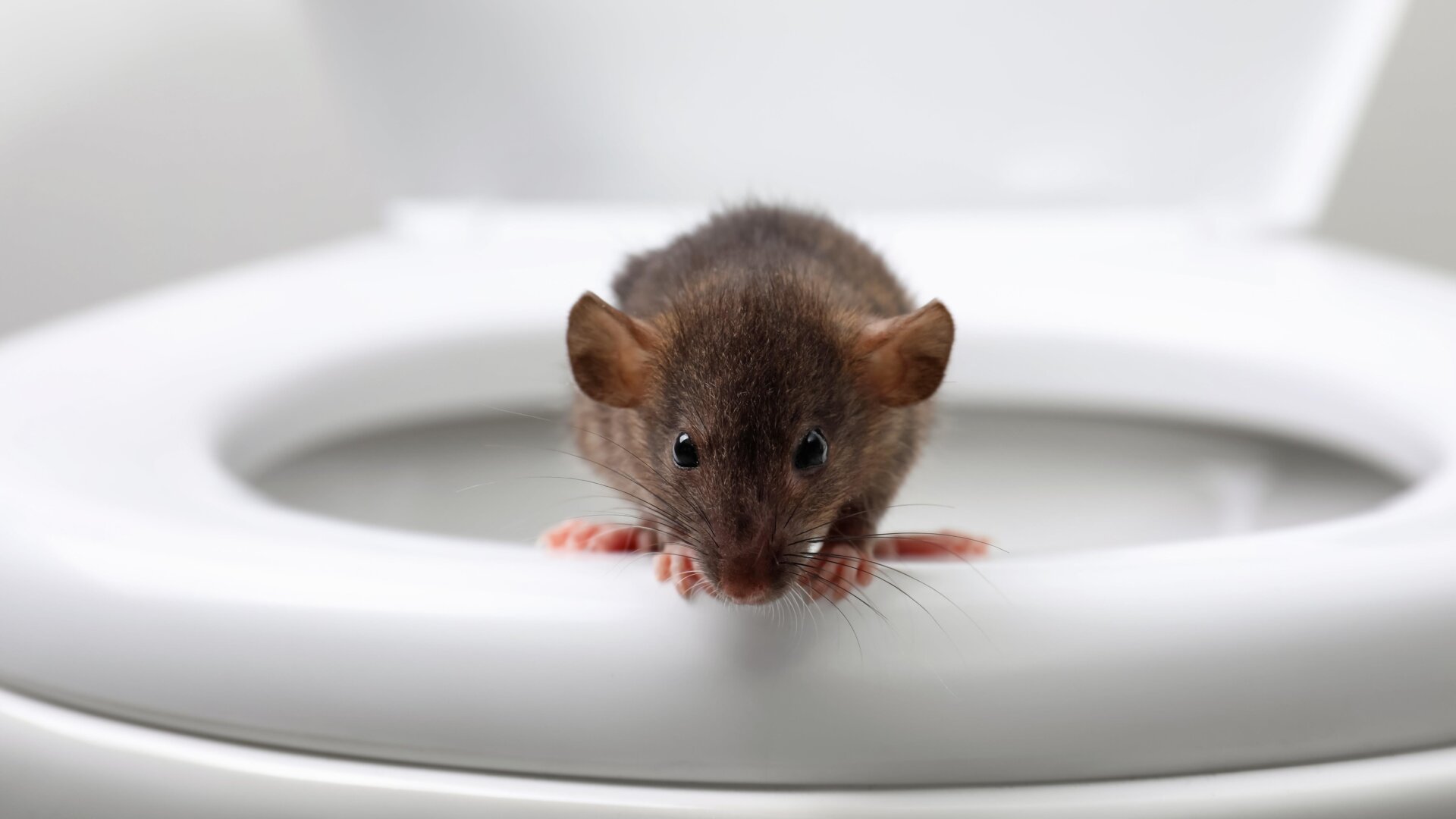 Un rat sur la cuvette des toilettes.