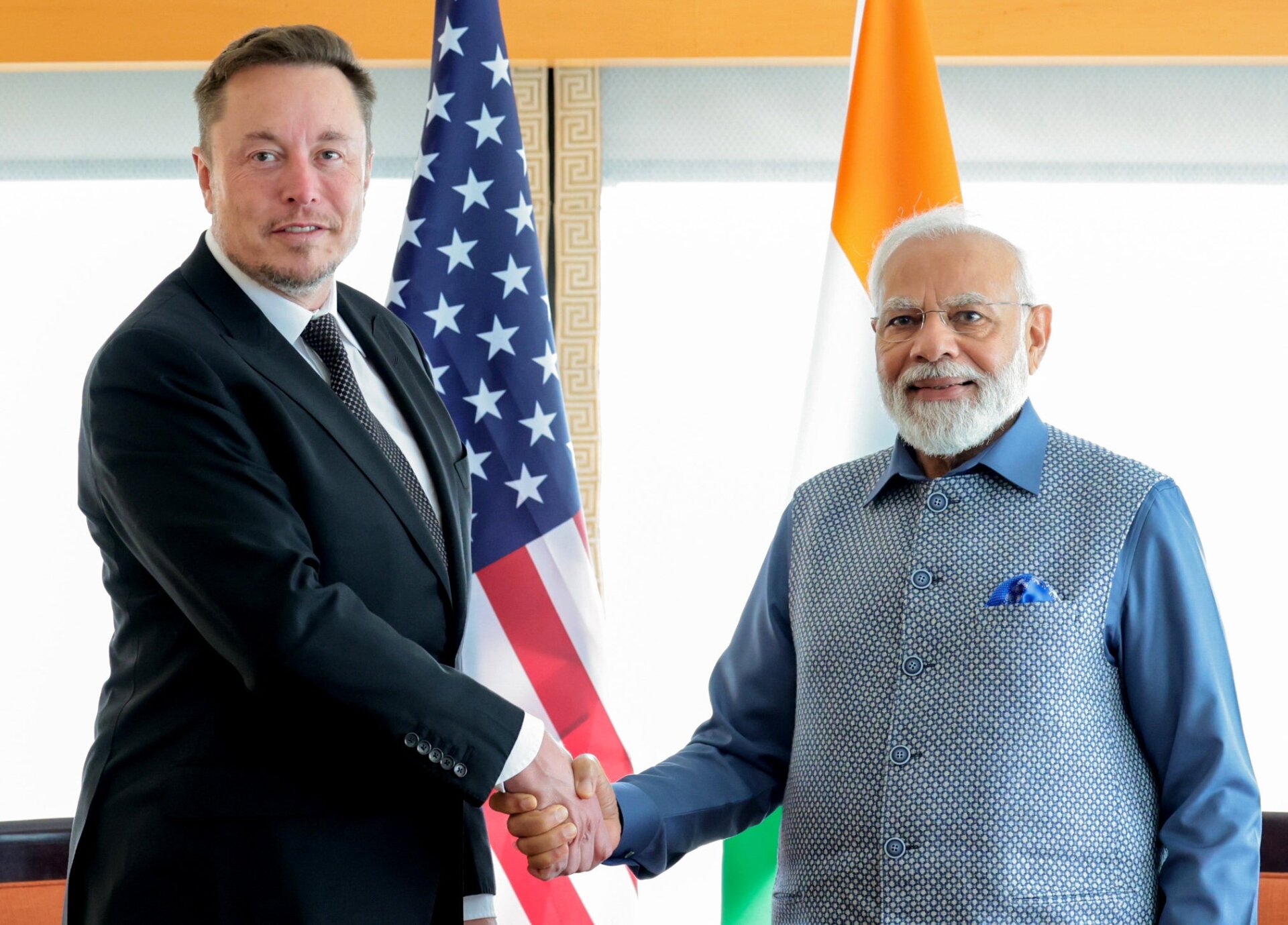 Le Premier ministre indien Narendra Modi (à droite) rencontre Elon Musk (à gauche) à New York, aux États-Unis, le 20 juin 2023. 