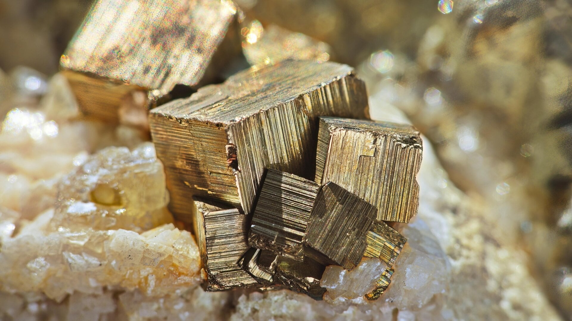 Amas de pyrite dans du quartz.