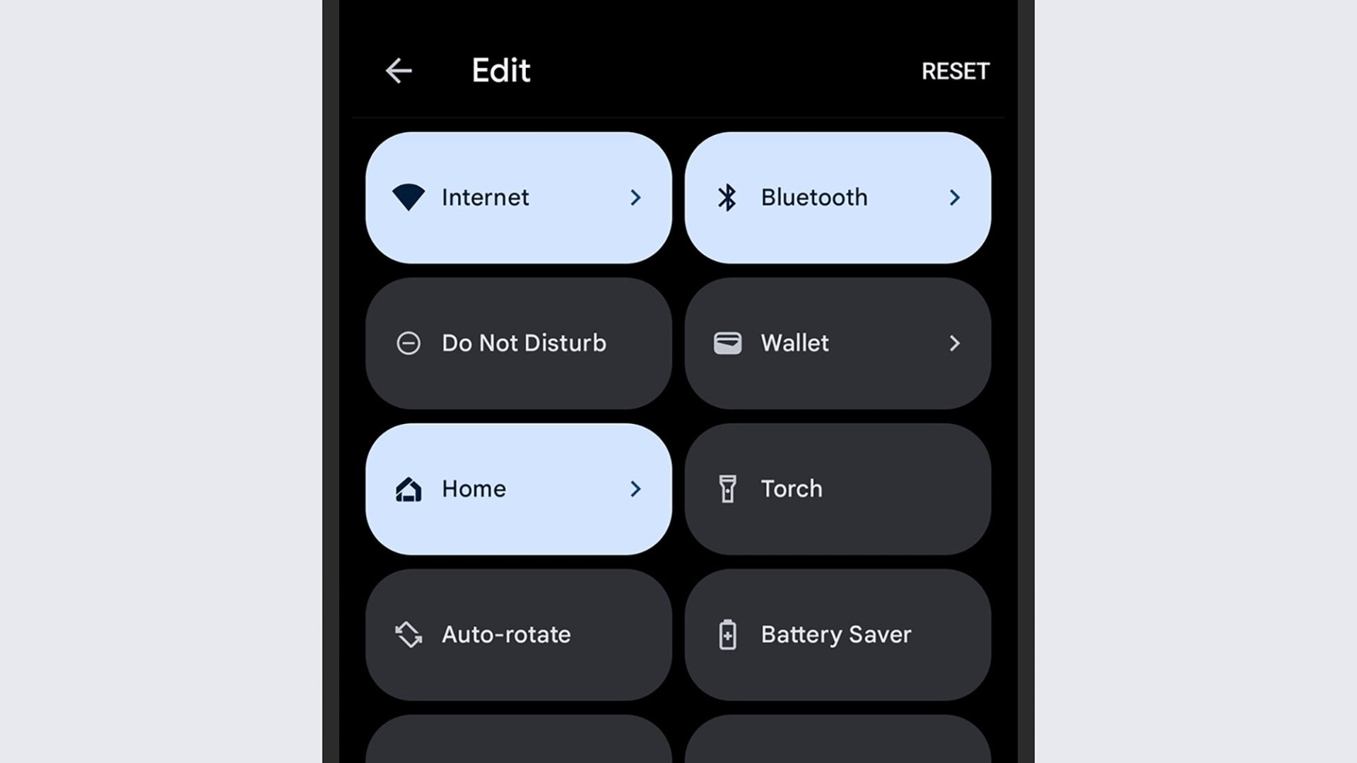 Configurez les paramètres rapides comme vous le souhaitez.