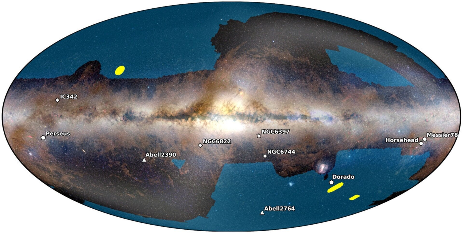 Une carte de la Voie Lacée, montrant les emplacements des sujets d’observation d’Euclide.