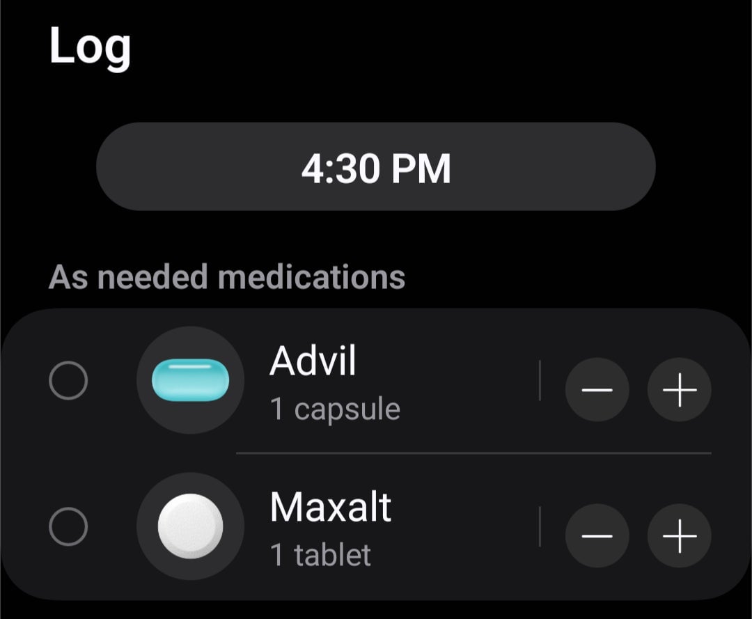 Samsung Health vous permet de marquer les médicaments pris selon besoin. 