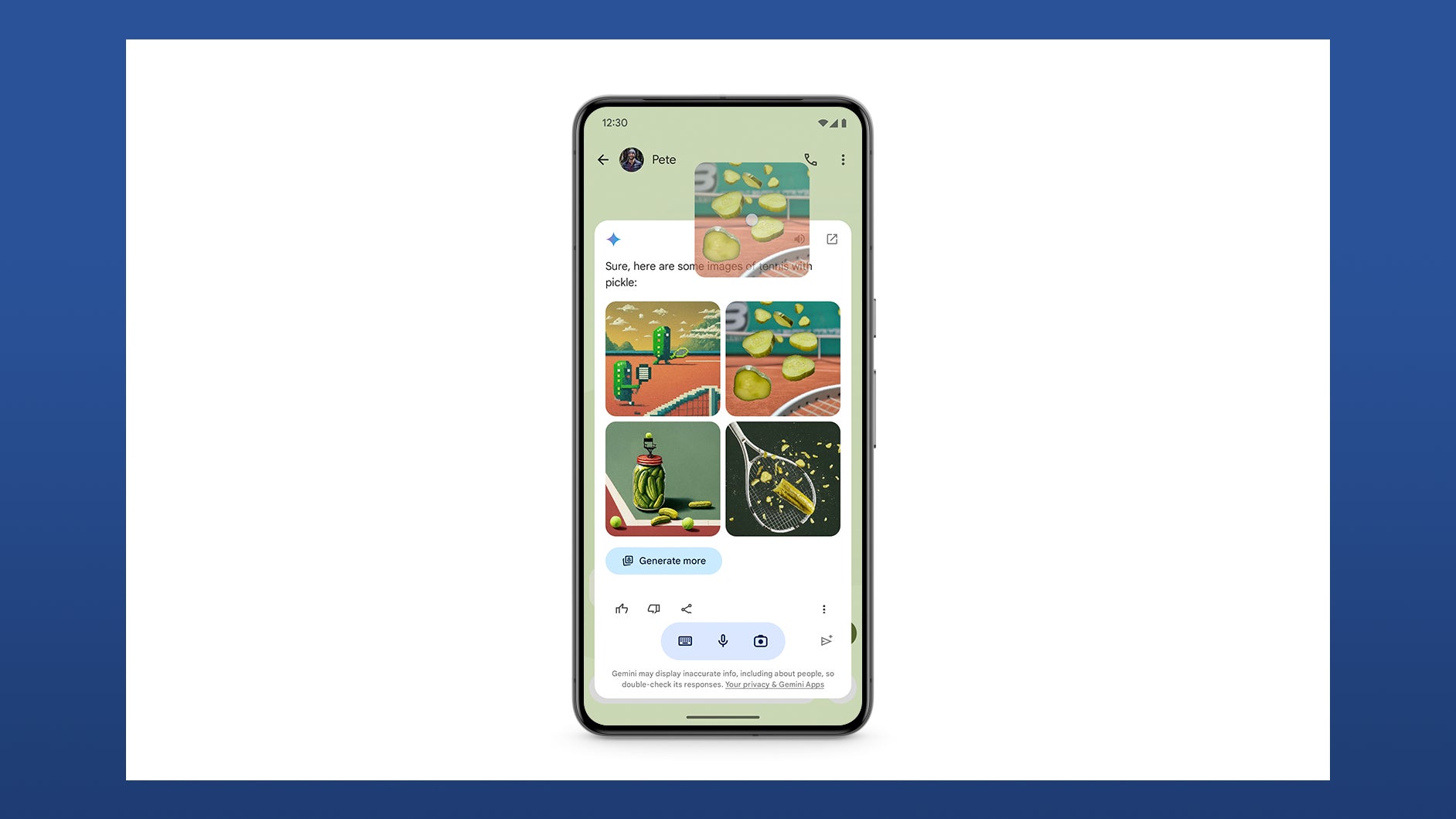 Faites glisser et déposez des images génératives entre Gemini et d’autres applications. 