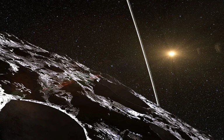 Vue d’artiste de la surface de Chariklo. 