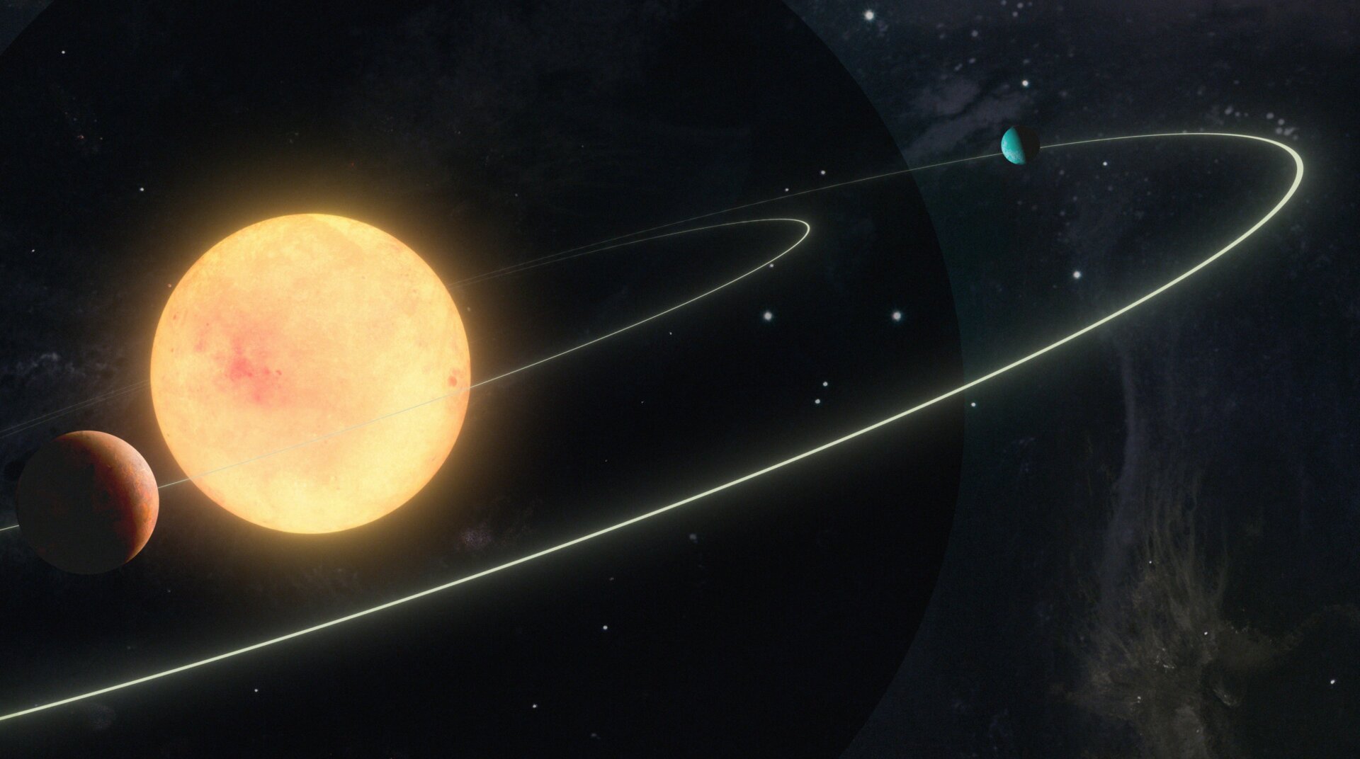 Une illustration de TOI-1798, un système stellaire avec deux planètes, dont une super-Terre si proche de son étoile que  un an sur ce monde extraterrestre équivaut à une demi-journée sur Terre.