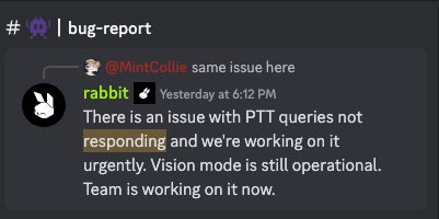 Capture d’écran de la chaîne «&nbsp;bug-report&nbsp;» de Rabbit.