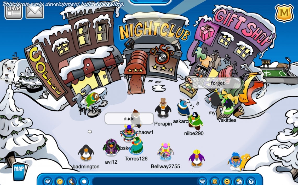 Capture d’écran d’un redémarrage non autorisé de Club Penguin qui a depuis été supprimé.