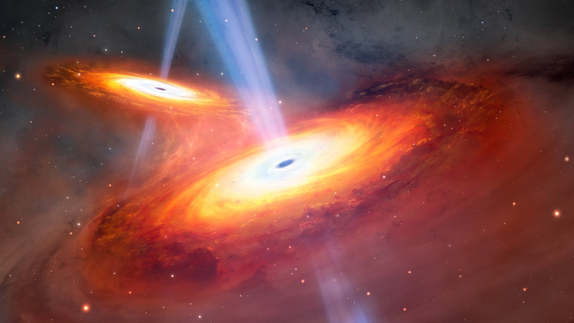 Vue d’artiste de la fusion de deux quasars.