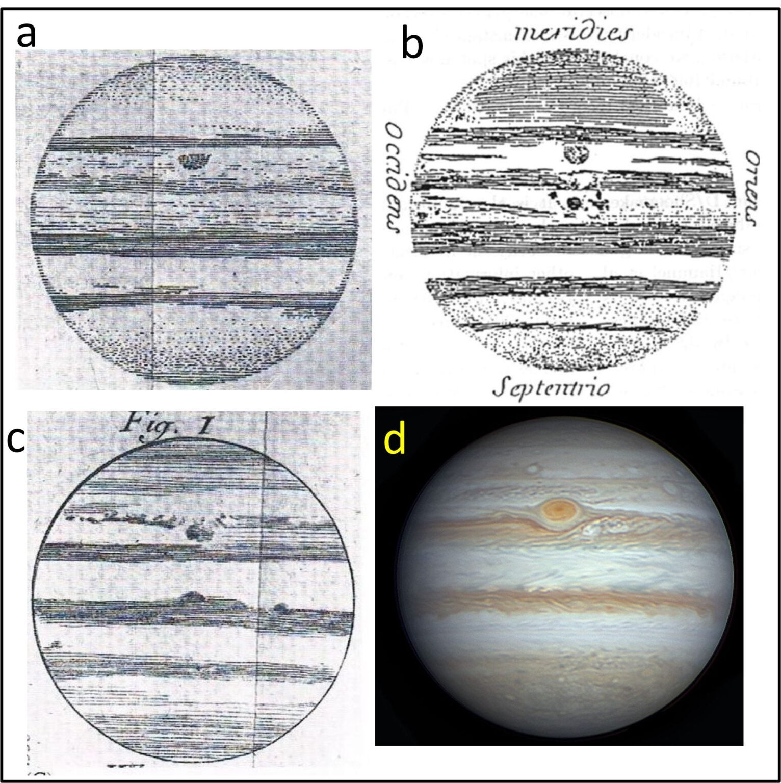 Les dessins de Cassini de la tache rouge dans les années 1600