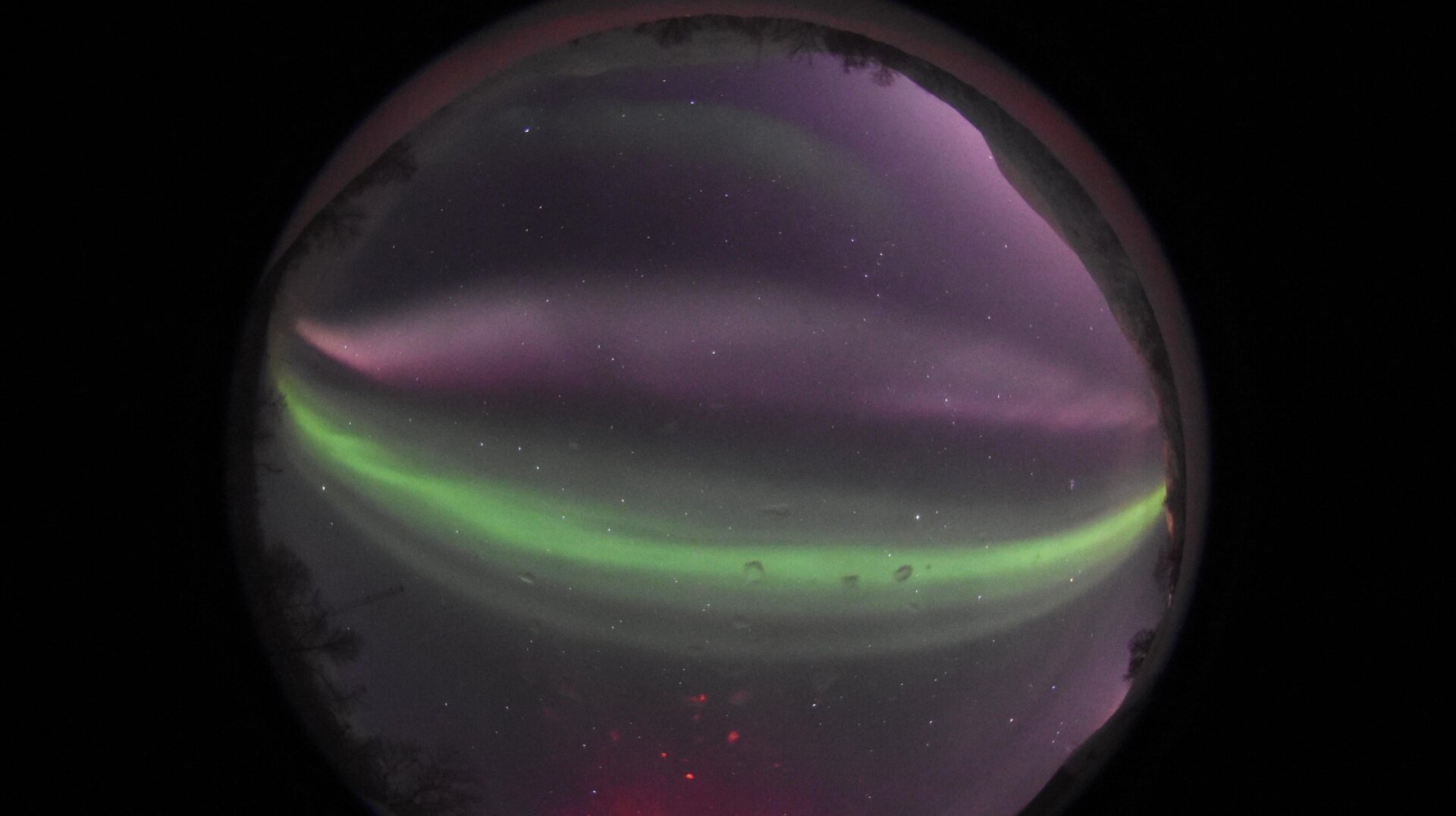Le jumeau de STEVE capturé par la caméra numérique couvrant tout le ciel à la station de recherche de Ramfjordmoen en Norvège.