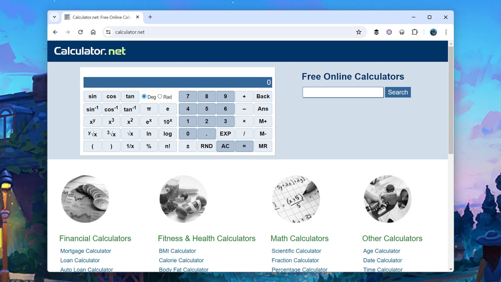 Screenshot: Calculator.net