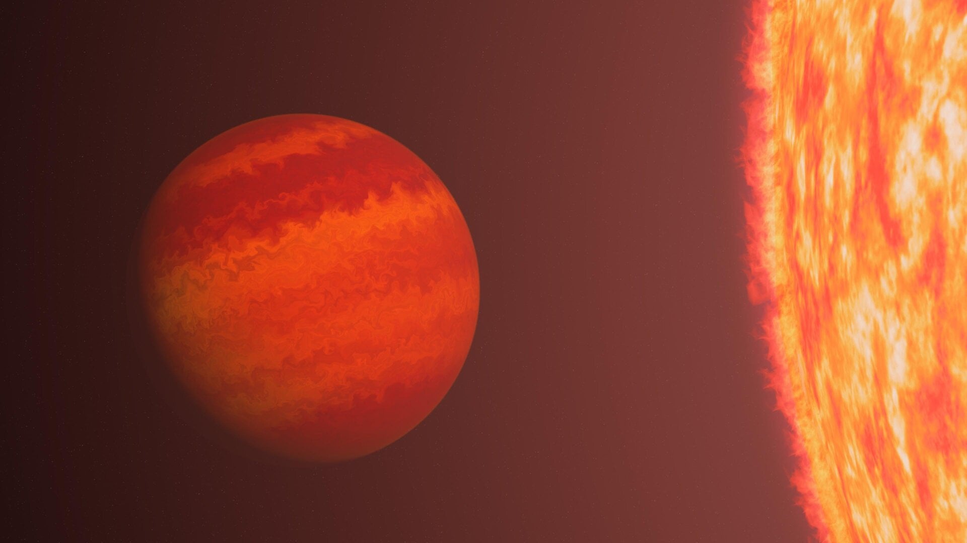 Une illustration de la planète TIC365102760 b en orbite autour de son étoile.