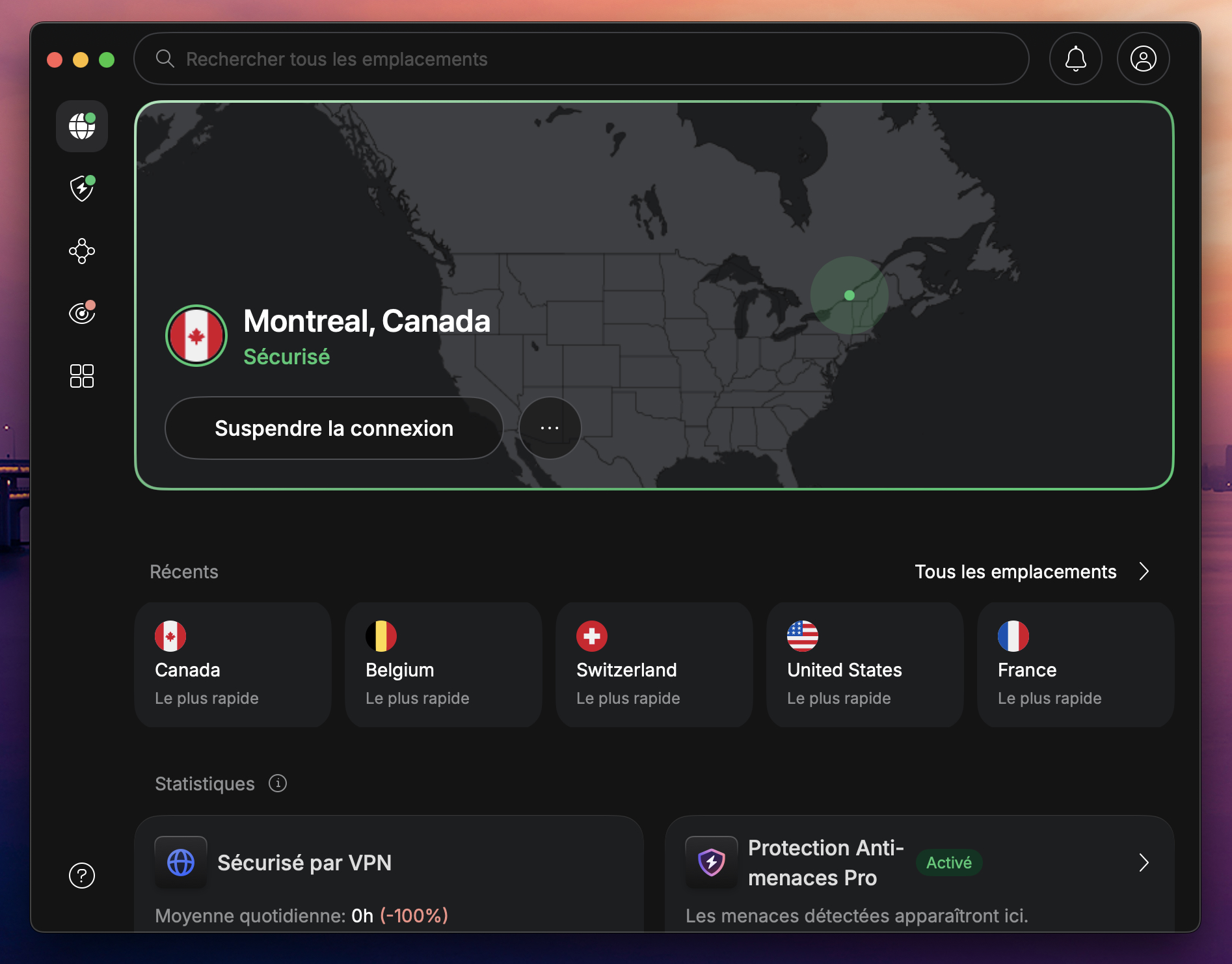 NordVPN : interface macOS pour le VPN